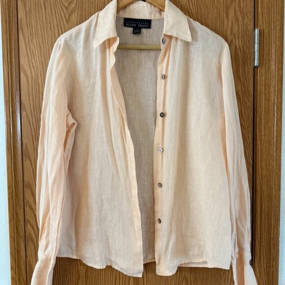 Linda Allard Ellen Tracy Button Up Shirt Women’s Size 6 Peach Top 100% Linen - Picture 1 of 5